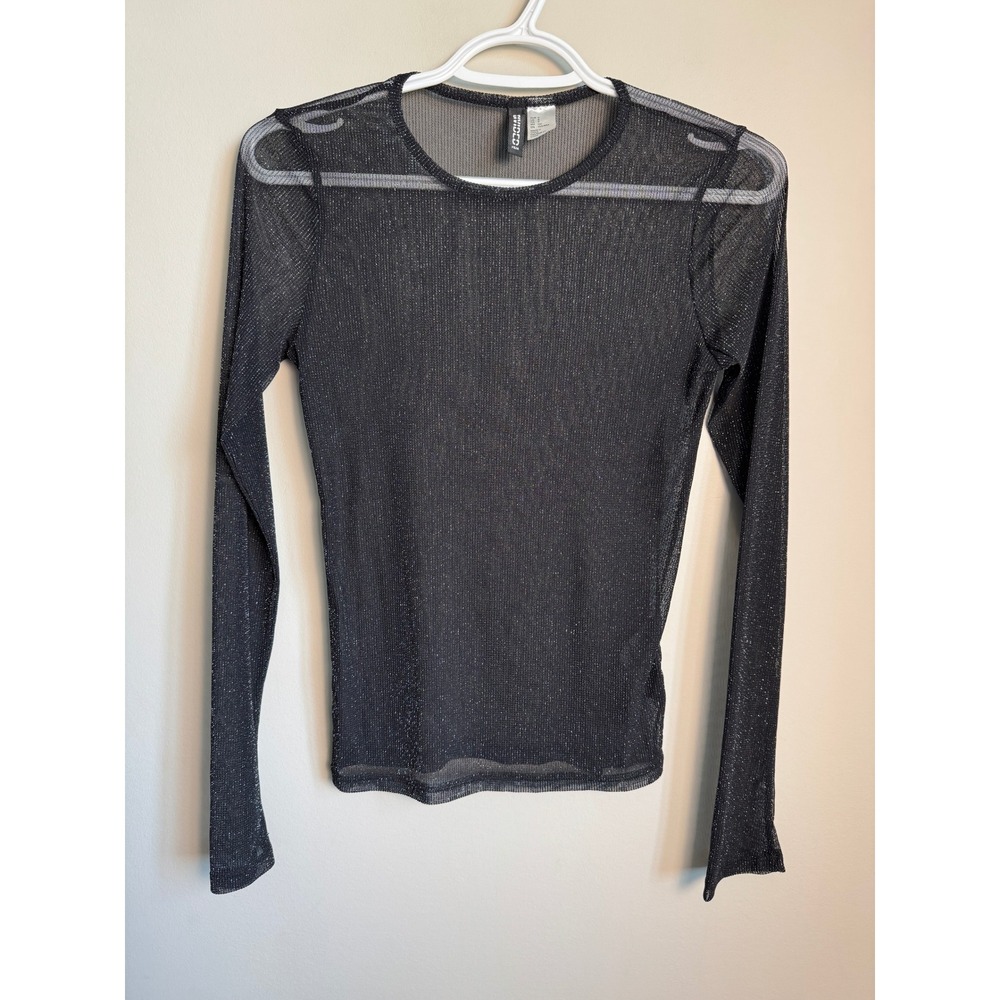 Divided H&M Mesh Sparkle Long Sleeve Top Small Black Sheer Party Clubwear Gothic